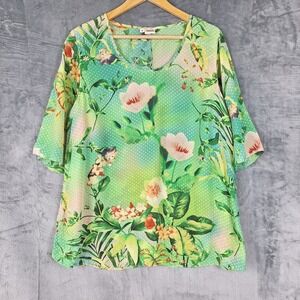 Tianello Top Medium Vintage Silk Green Romantic Floral Garden Polka Dot Feminine